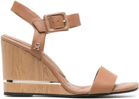 Tommy Hilfiger Metallic-Detail Leather Wedge Sandals in Brown