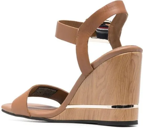 Tommy Hilfiger Metallic-Detail Leather Wedge Sandals in Brown