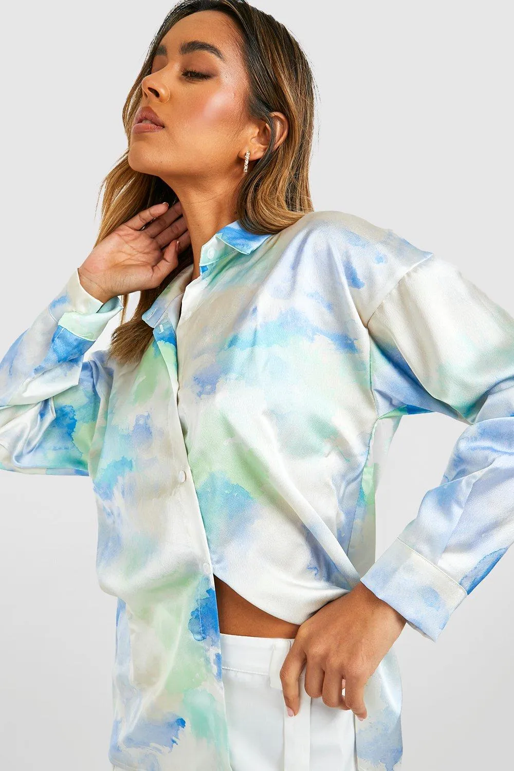 (Ve) Tie Dye Oversized Satin Shirt