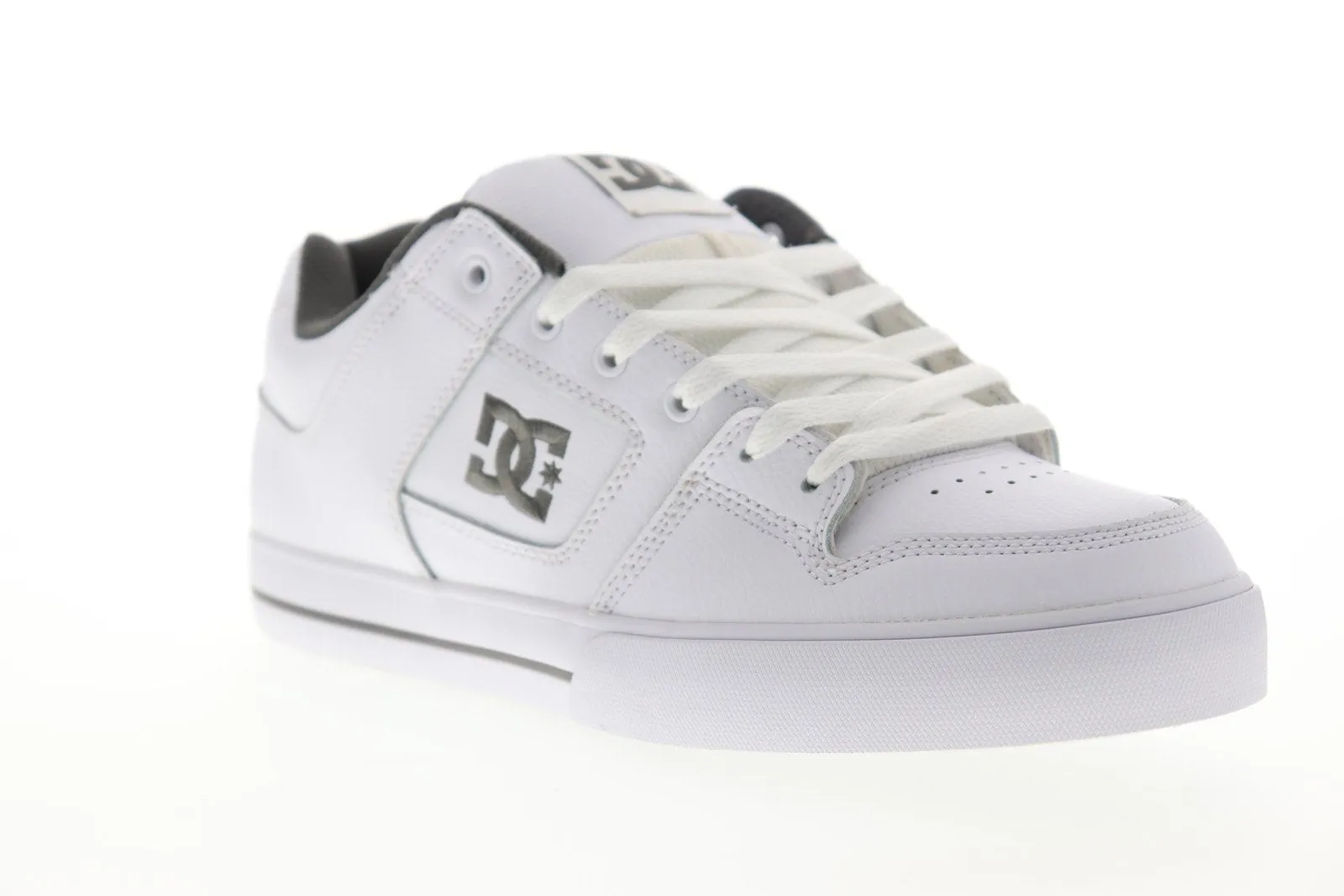 White Leather Low Top Lace Up Skate Sneakers Shoes for Men by DC Pure