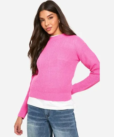 Womens Basic Crew Neck Crop Sweater