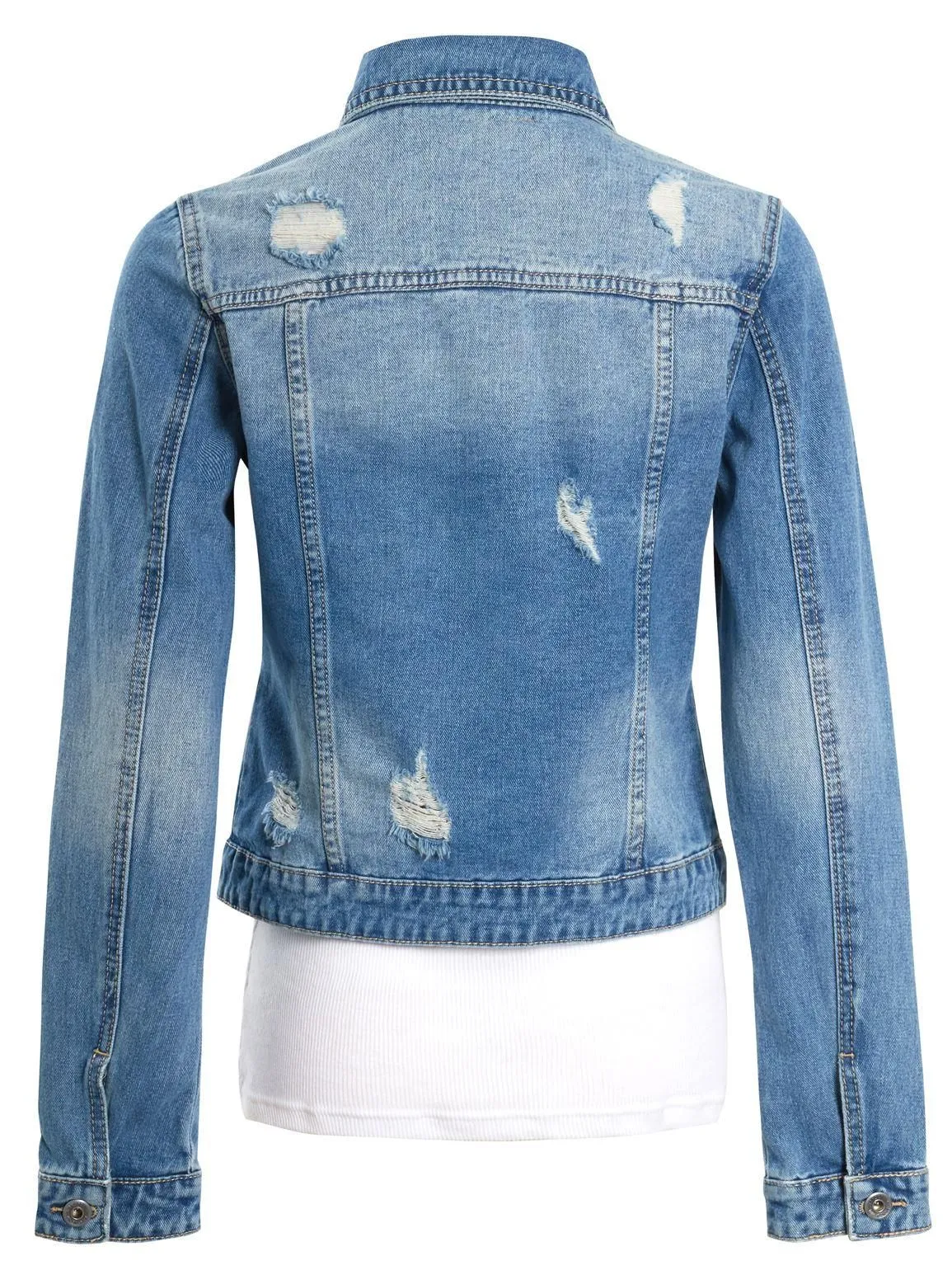 Women's Distressed Denim Jacket in Denim Blue UK Sizes 8 to 16