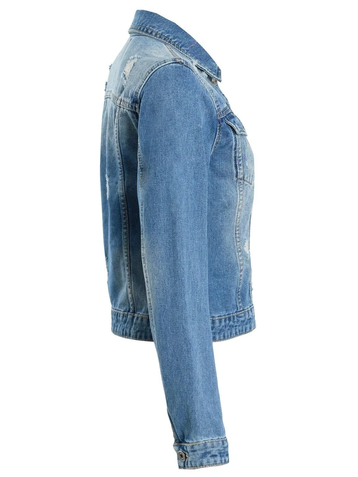 Women's Distressed Denim Jacket in Denim Blue UK Sizes 8 to 16