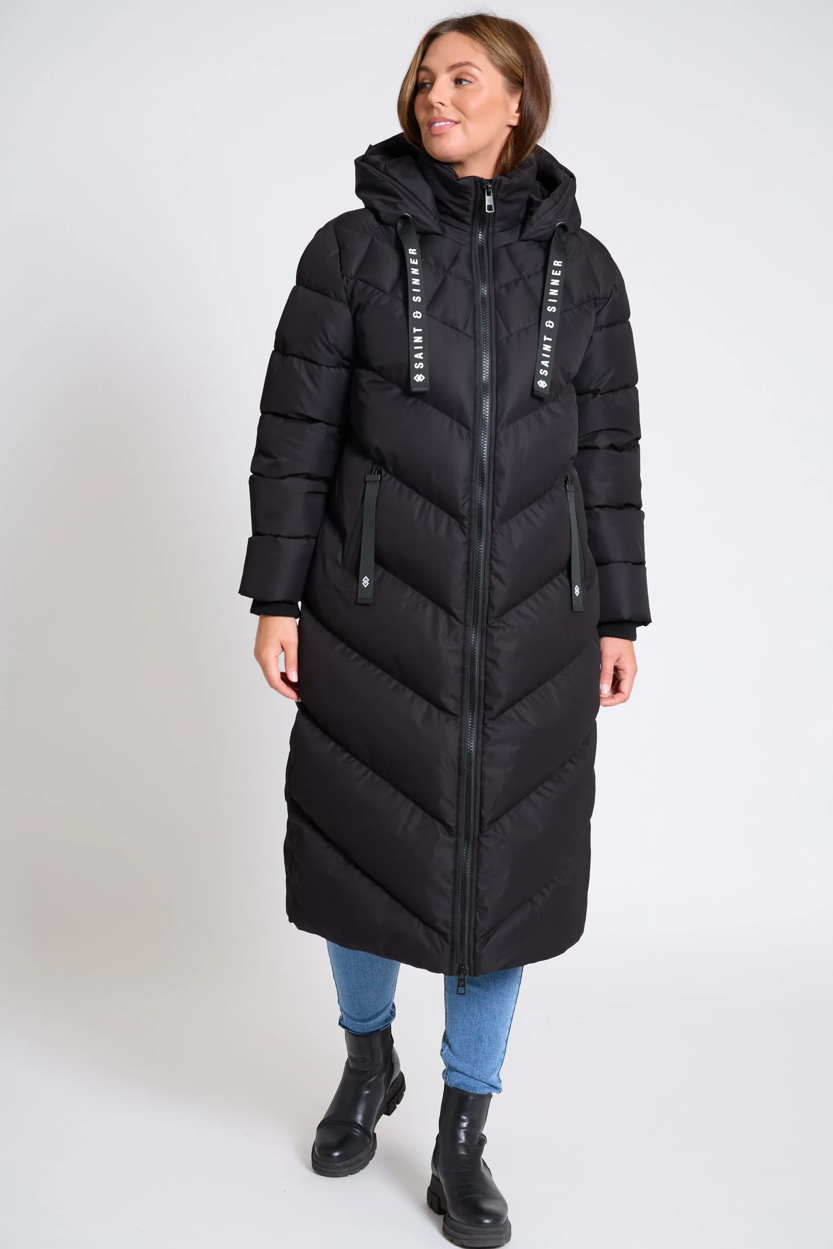 Women's Black Oversized Padded Hooded Long Winter Coat