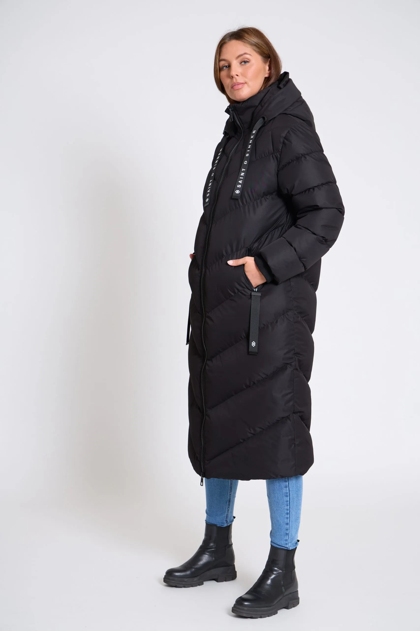 Women's Black Oversized Padded Hooded Long Winter Coat