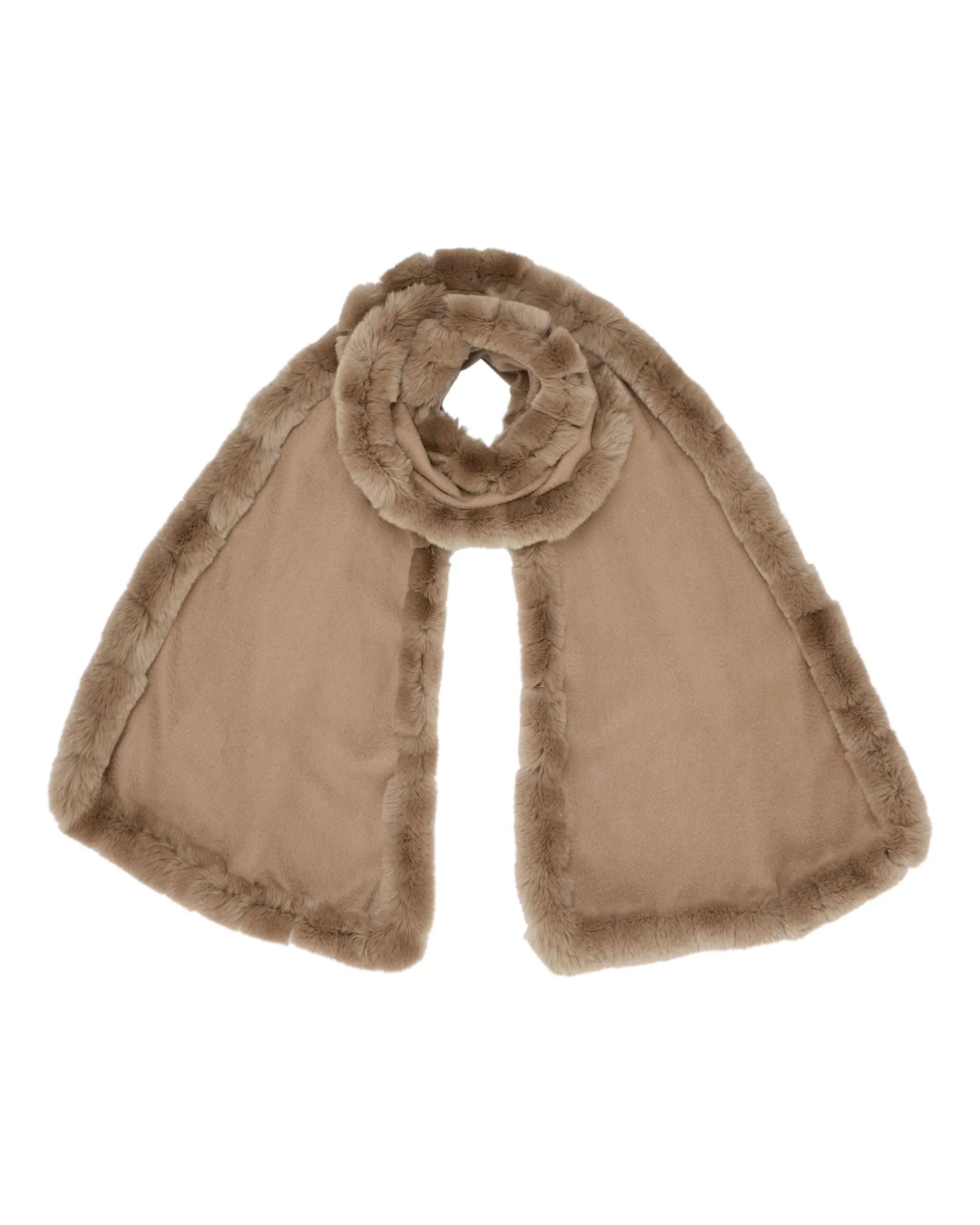 Meribel Woven Scarf with Fur Trim - Dark Tan Brown Women's