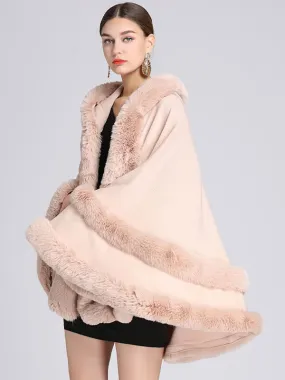 Women's Oversized Faux Fur Poncho Coat Cape Winter Outerwear 2024