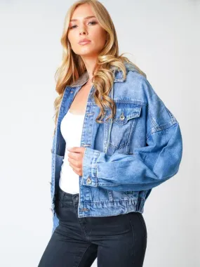 Womens Oversized Jersey Hooded Denim Jacket Sizes 6 to 14