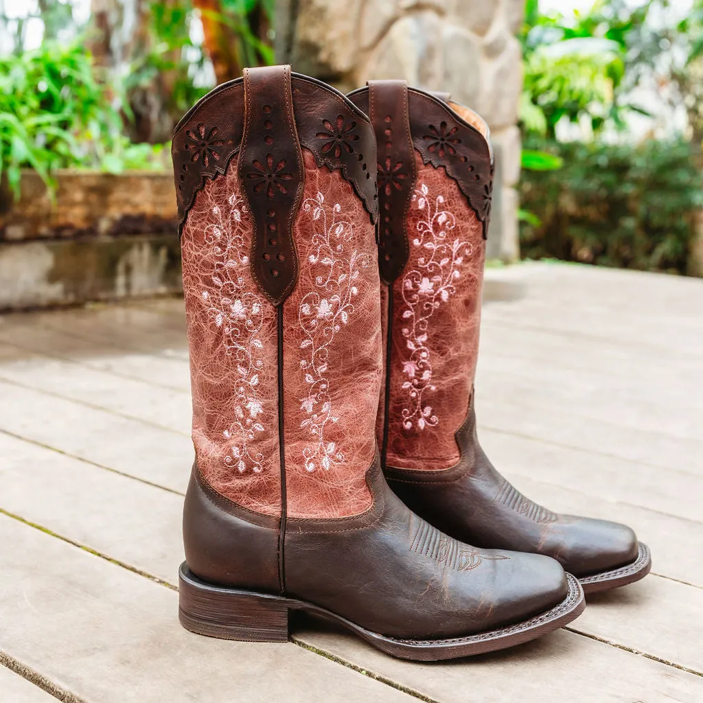 Womens Pink Embroidered Cowgirl Boots - Soto Boots M4004