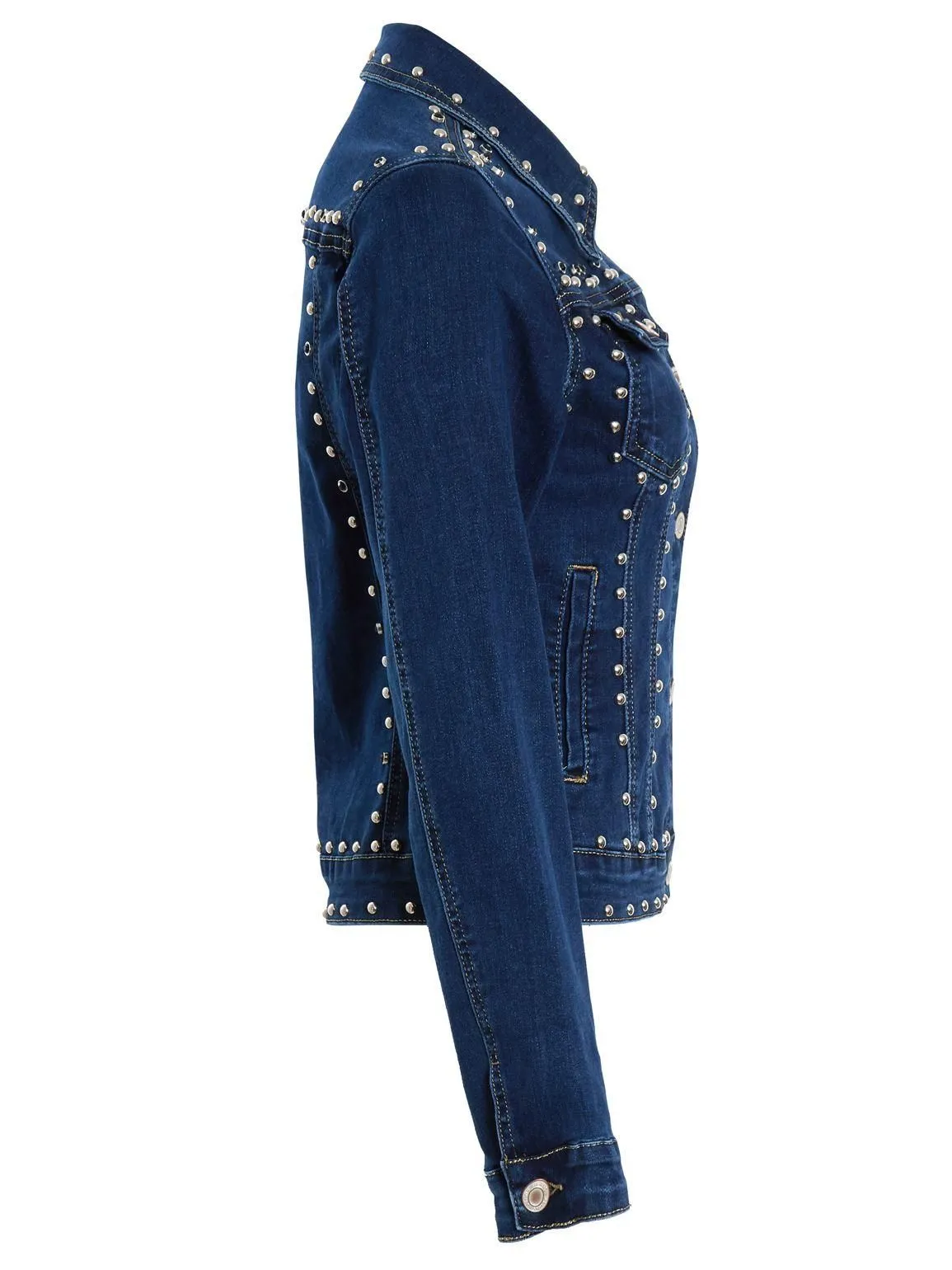 Womens Stud Embellished Stretch Denim Jacket in Indigo UK Sizes 6 to 14