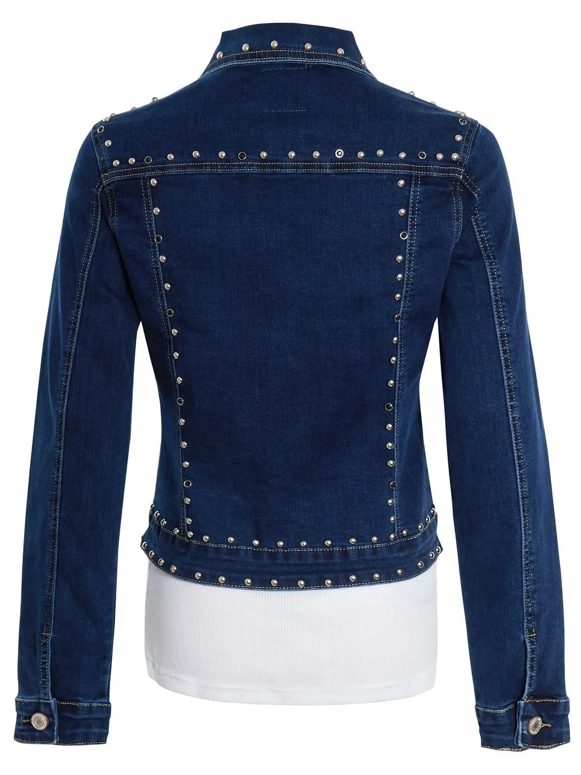 Womens Stud Embellished Stretch Denim Jacket in Indigo UK Sizes 6 to 14