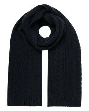 Navy Blue Wide Cable Knit Cashmere Scarf for Women